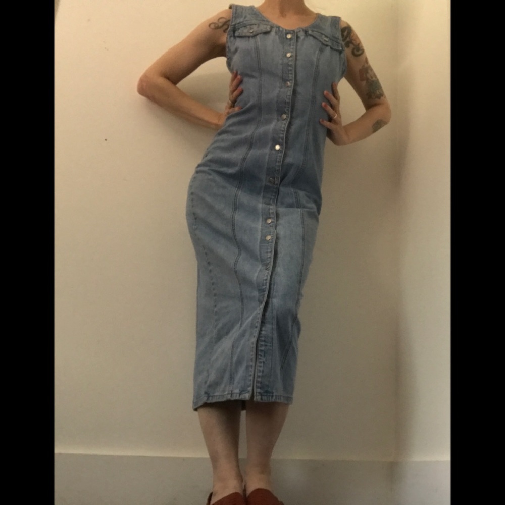 Z. Cavaricci Vintage Button Down Denim Dress Vneck Sleeveless Mint Condition